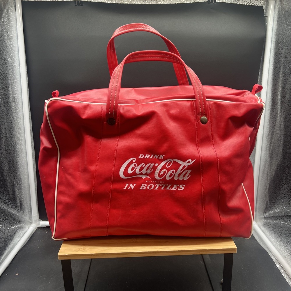 Vintage Coke Coca Cola In Bottles Vinyl Cooler Insulated Carrying Bag Tote Red